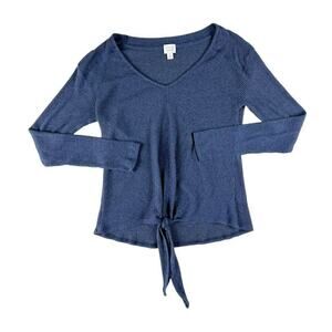 Peyton Jensen Blue Front Tie Knit Long Sleeve Top Small